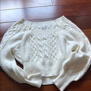 White Cable Knit Crew Neck Sweater